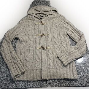 Vince Beige Cable Knit Wool Cardigan with Toggle Closures